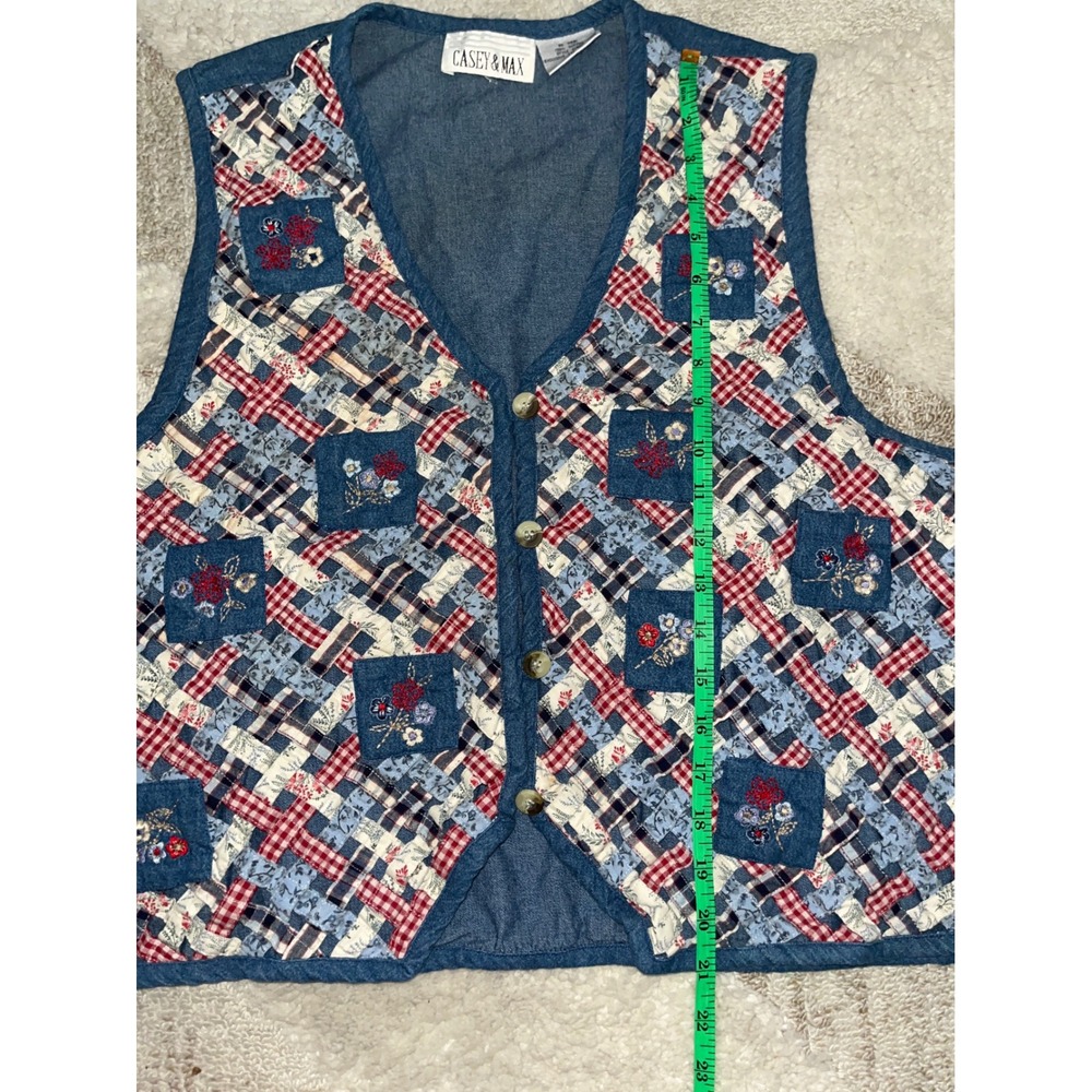 Casey & Max Vintage Woven Patchwork Floral Denim Vest XL Cottagecore Boho Blue - Picture 4 of 6